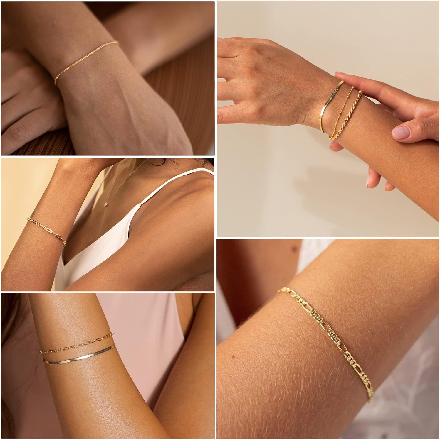 Mothers Day Gifts for Mom Gold Bracelets for Women Waterproof, 14K Gold Plated Jewelry Sets Trendy Thin Dainty Stackable Cuban Link Paperclip Chain Bracelet Pack Fashion Accessories Gifts for Womens - Image 7