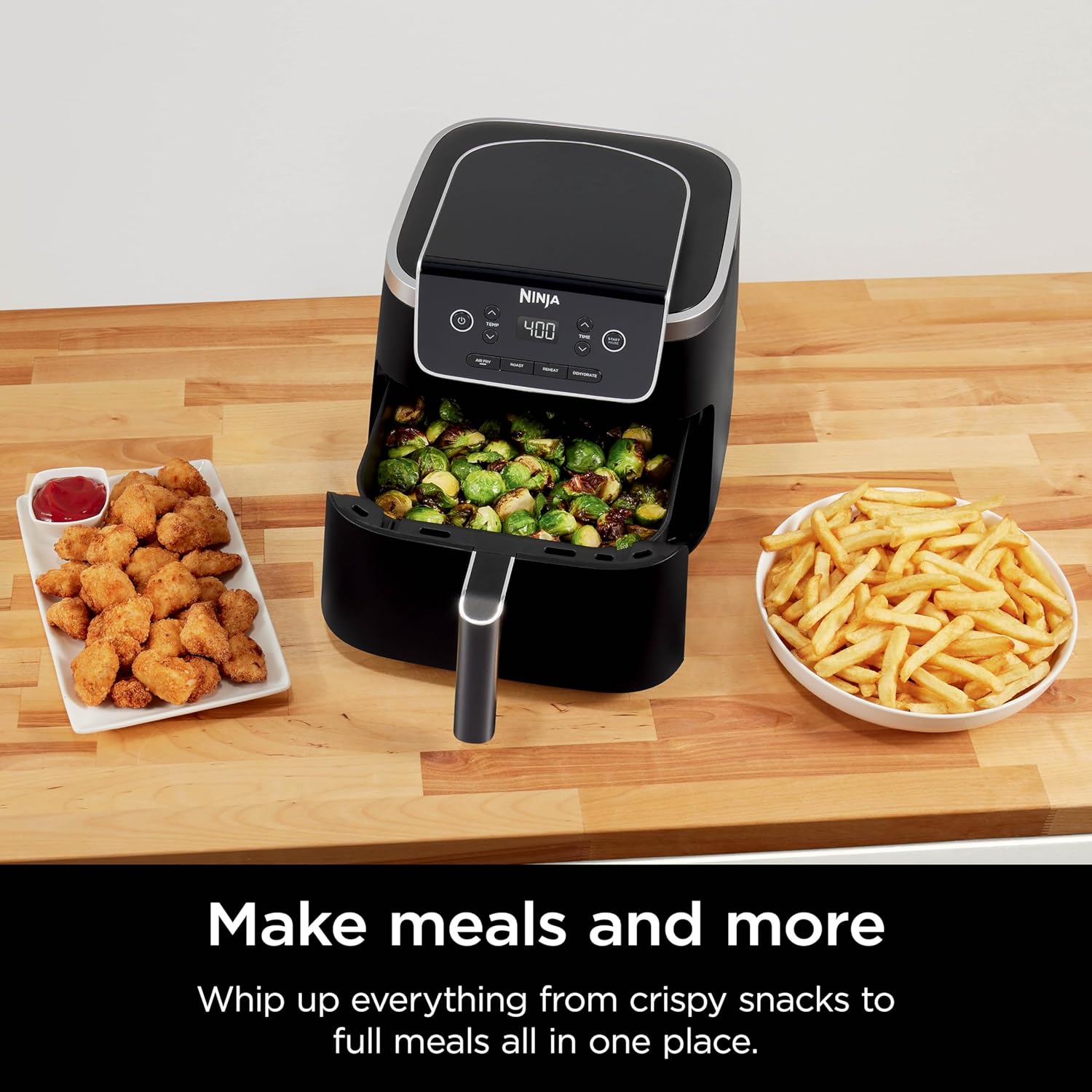 Ninja Air Fryer with Air Crisp | 5 QT Capacity fits up to 4lbs of Fries | 4-in-1 Pro Air Fry, Roast, Reheat, Dehydrate | 400°F Max Temp | 1750 Watts | W/Nonstick Basket & Crisper Plate | Grey | AF141 - Image 5