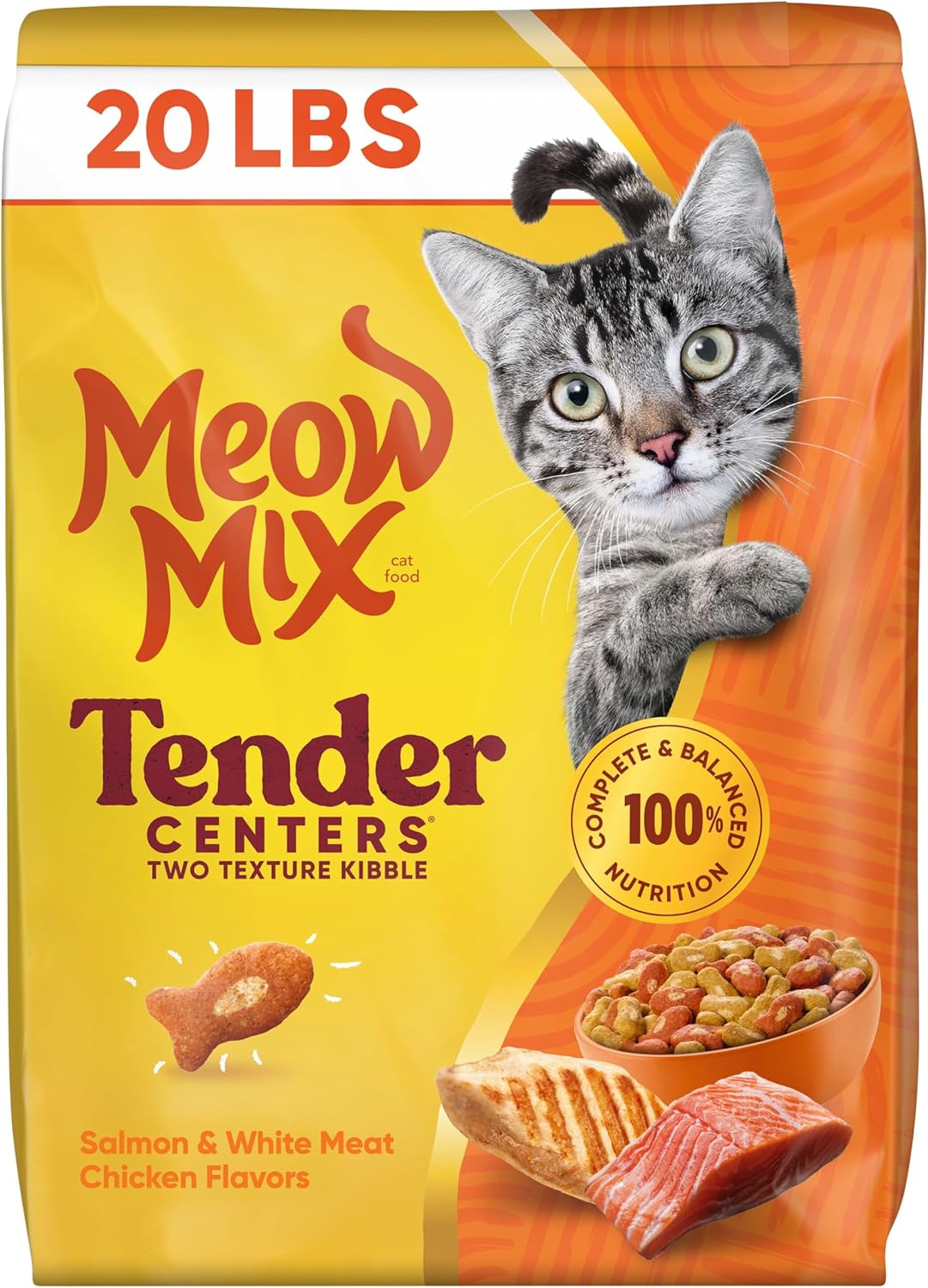 Meow Mix Tender Centers, Salmon & White Meat Chicken Flavors, Dry Cat Food, 20 lb. Bag
