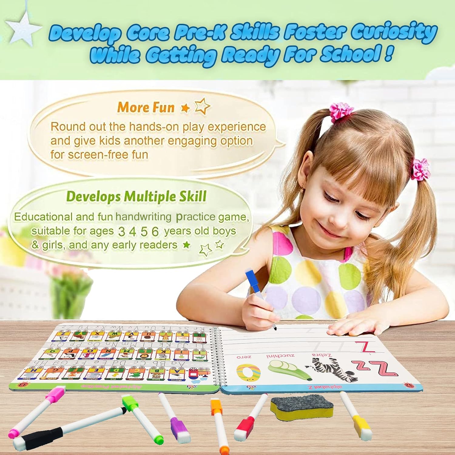 ALIANFLY Preschool Learning Activities Educational Workbook - Toddler Prek Montessori Handwriting Practice Activity Tracing Toys Busy Book for Kids, Autism Learning Materials and ABC Learning Book - Image 2