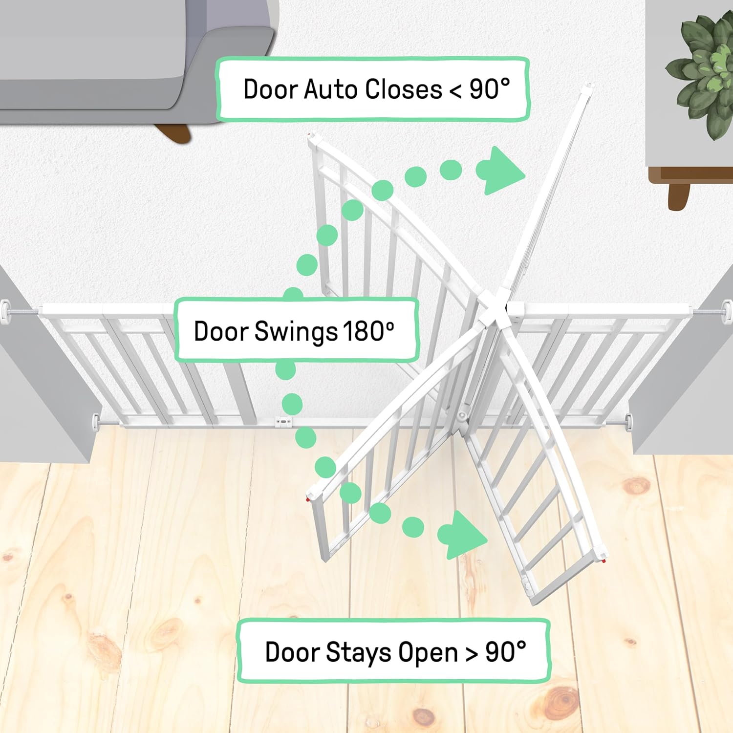 Ingenuity Decorative Extra Tall Baby Gate & Dog Gate, 28.5"-48" Wide, 36" Tall, Hardware or Pressure Mounted, Install on Top or Bottom of Stairs, Banister, or Doorway - White - Image 9