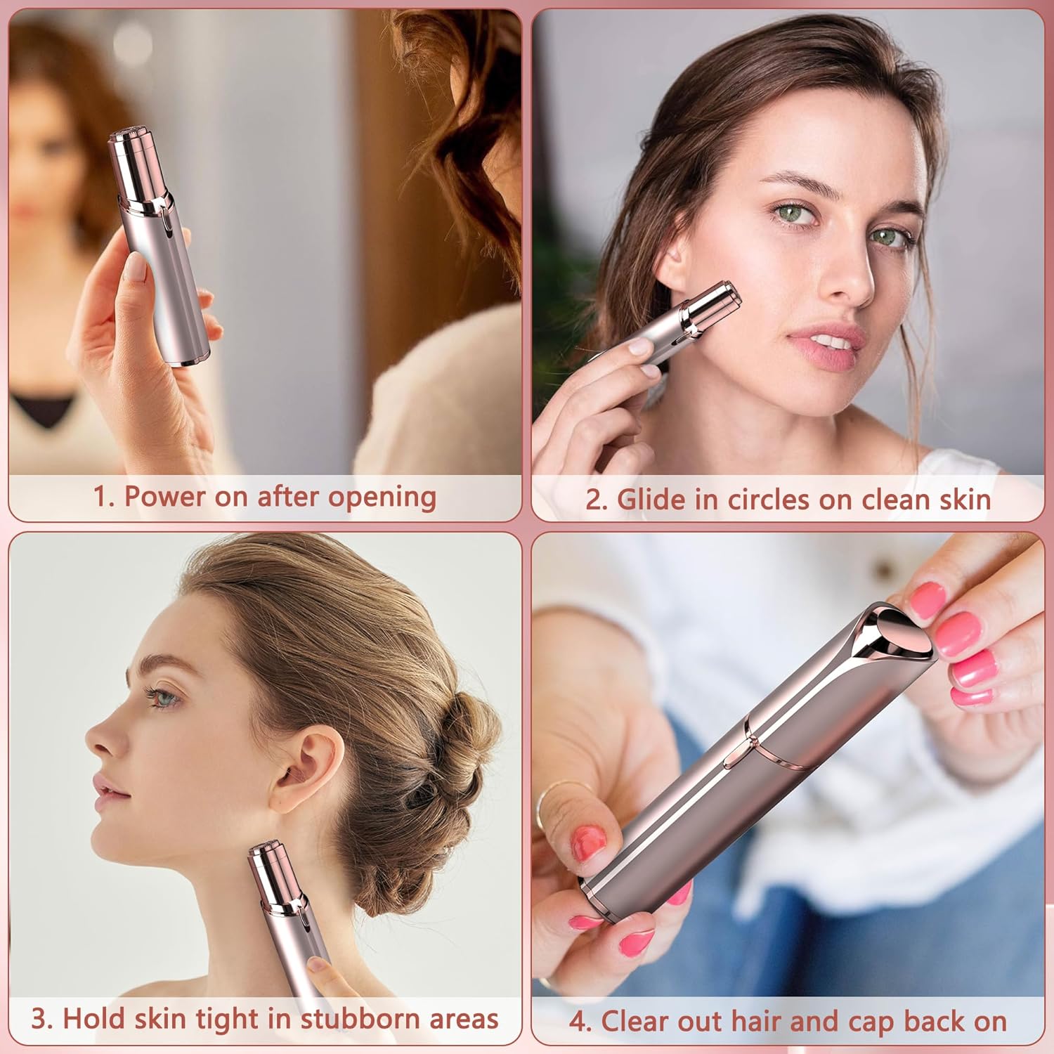 Facial Hair Remover for Women - as Seen on TV Painless Face Shaver - Electric Hair Removal Device for Face Lips Peach Fuzz with Light (White) - Image 4