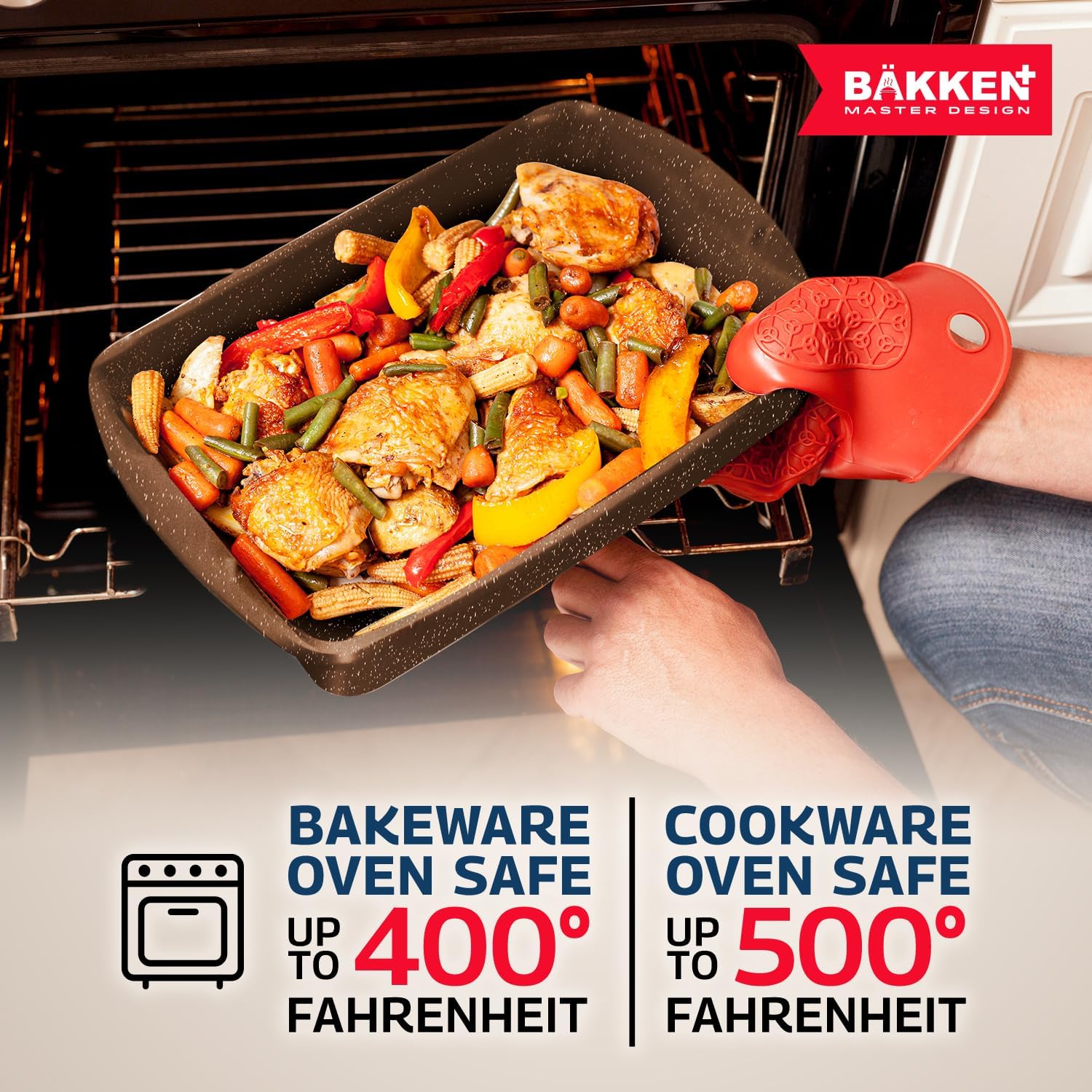 Bakken Master 38 Piece Granite Cookware and Bakeware Set – Nonstick Granite Coating, Pots and Pans with Detachable Handles and Tempered Glass Lids, 6-piece Bakeware set, 12-piece Mixing Bowls,Brown - Image 8