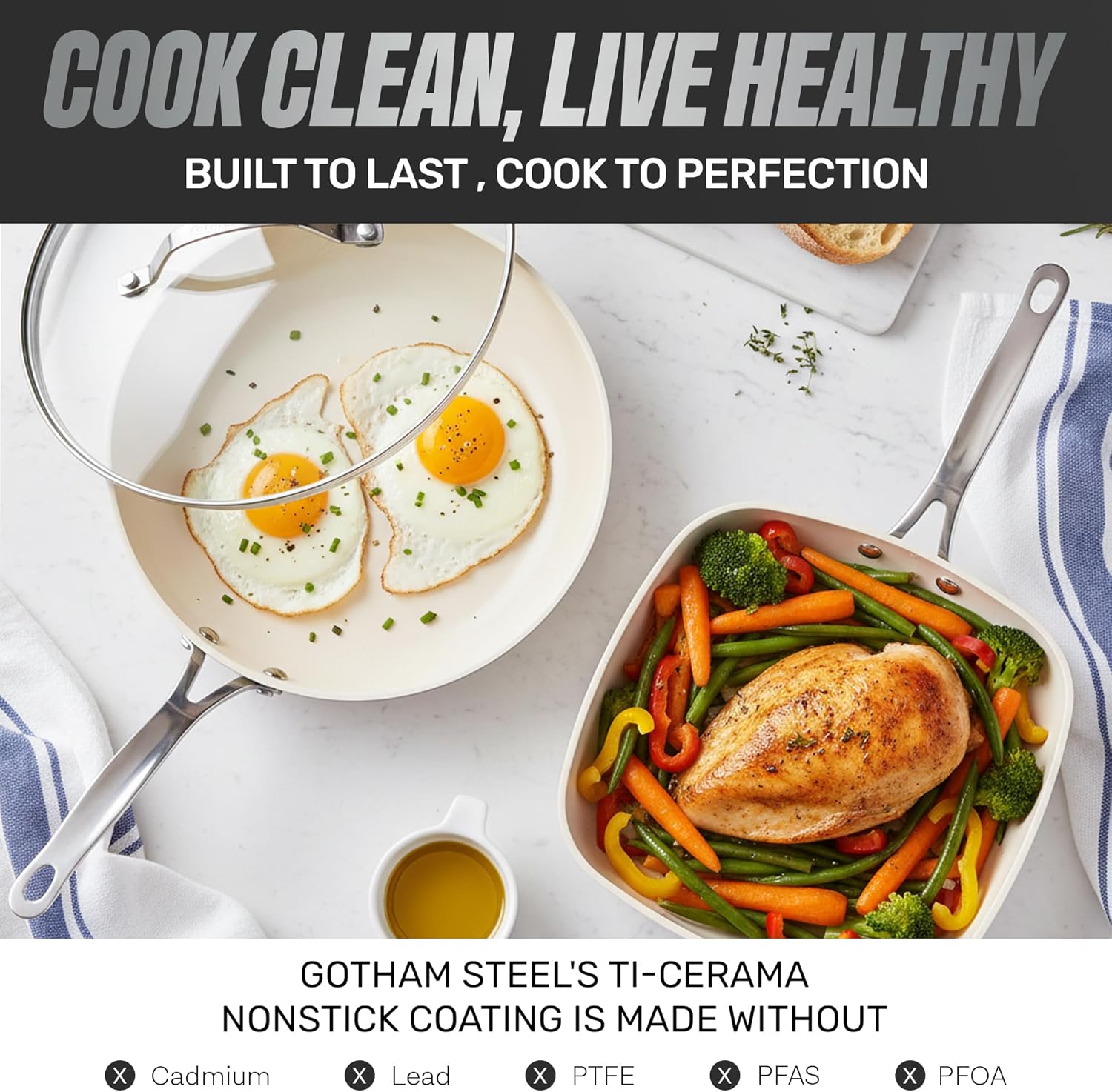 GOTHAM STEEL 20 Pc Ceramic Cookware Set Nonstick, Ceramic Pots and Pans Set Non Stick for Kitchen with Bakeware, Cooking Utensils & Steamer, Non Toxic PFOA PFOS Free, Oven & Dishwasher Safe - Image 4