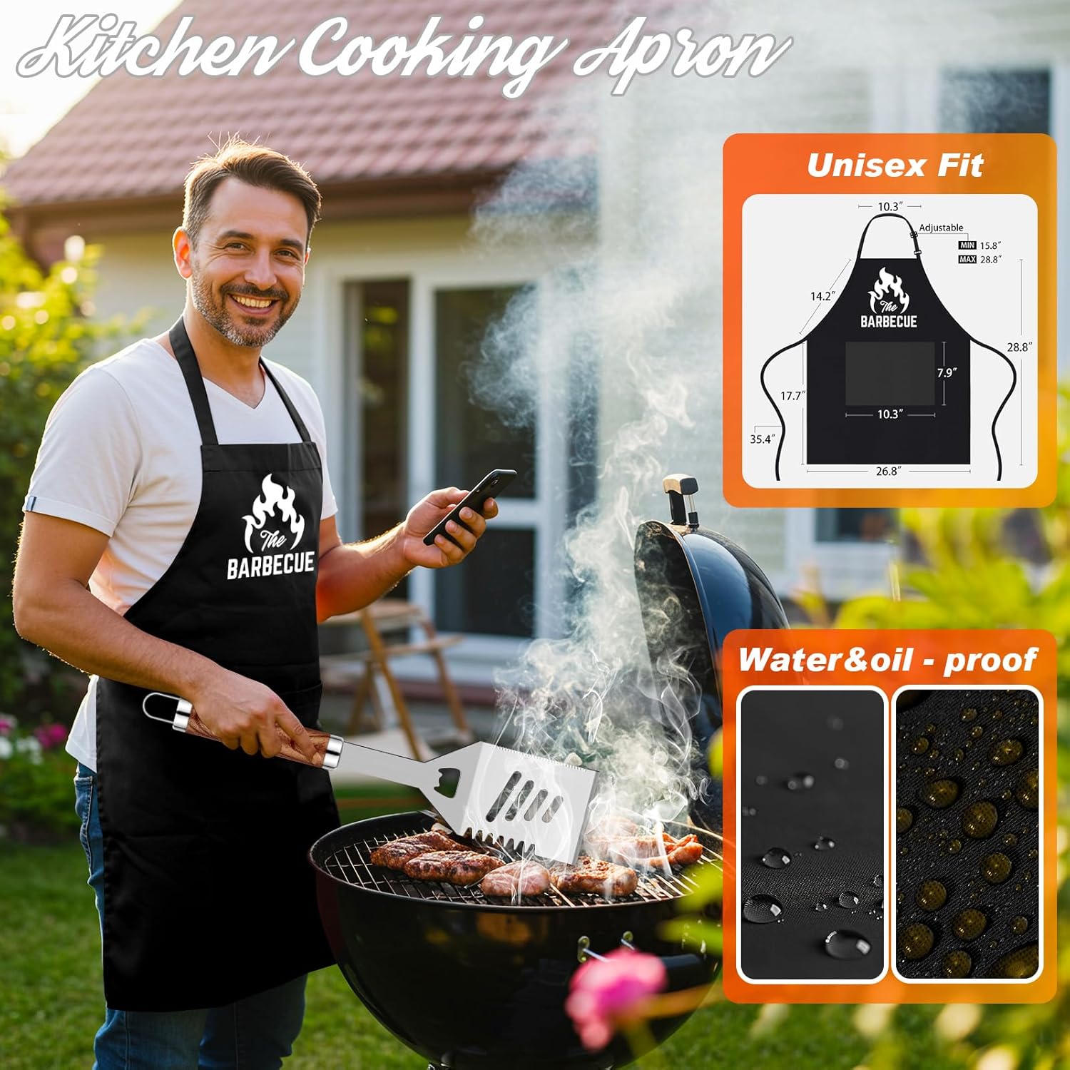 ROMANTICIST 26pcs Grilling Gifts for Men, Dad Gifts for Father's Day, Stainless Steel BBQ Grill Accessories Tools Set, Heavy Duty BBQ Utensils Kit with Apron, Thermometer, Mats in Aluminum Case Brown - Image 3