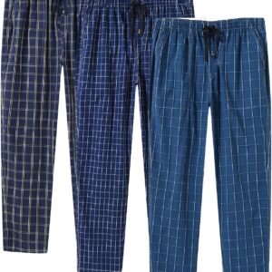 MoFiz Mens Cotton Pajama Pants Lightweight Lounge Sleep Plaid Bottoms with Pockets Drawstring