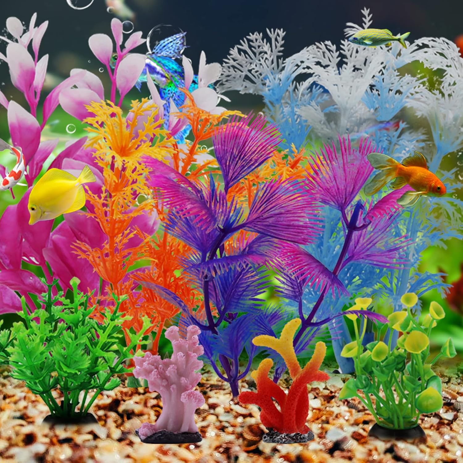 Fish Tank Decorations Plants with Resin Coral, 8 pcs Aquarium Decor - Image 6