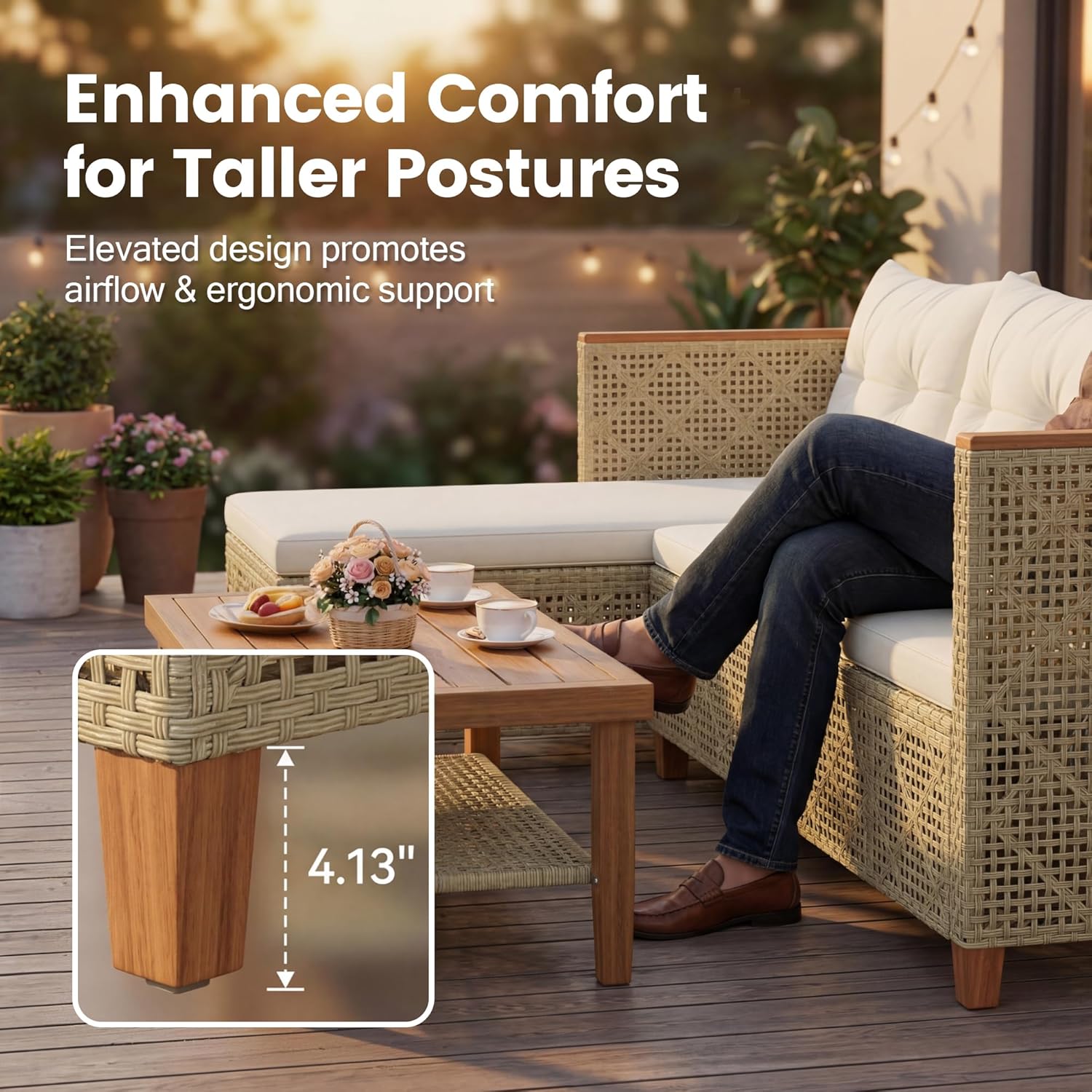 Devoko Wicker Patio Furniture Set, 3 Pieces Outdoor Sofa with Tufted Pillow,PE Rattan Small Sectional Couch Set for Backyard, Deck,Porch & Poolside(Brown) - Image 4