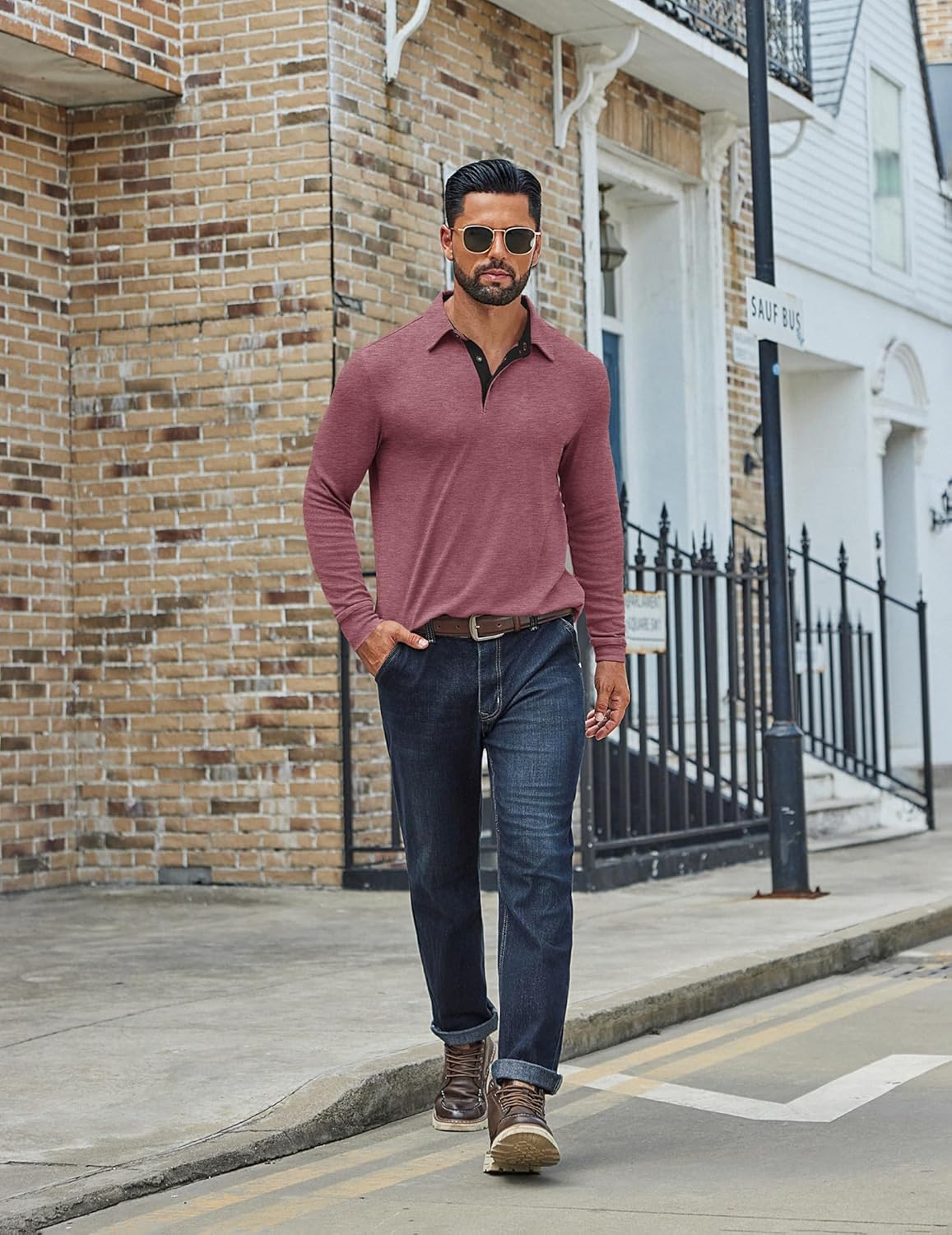 COOFANDY Mens Long Sleeve Polo Shirts Classic Casual Button Polo Tee Lightweight Collared Golf Shirt - Image 8