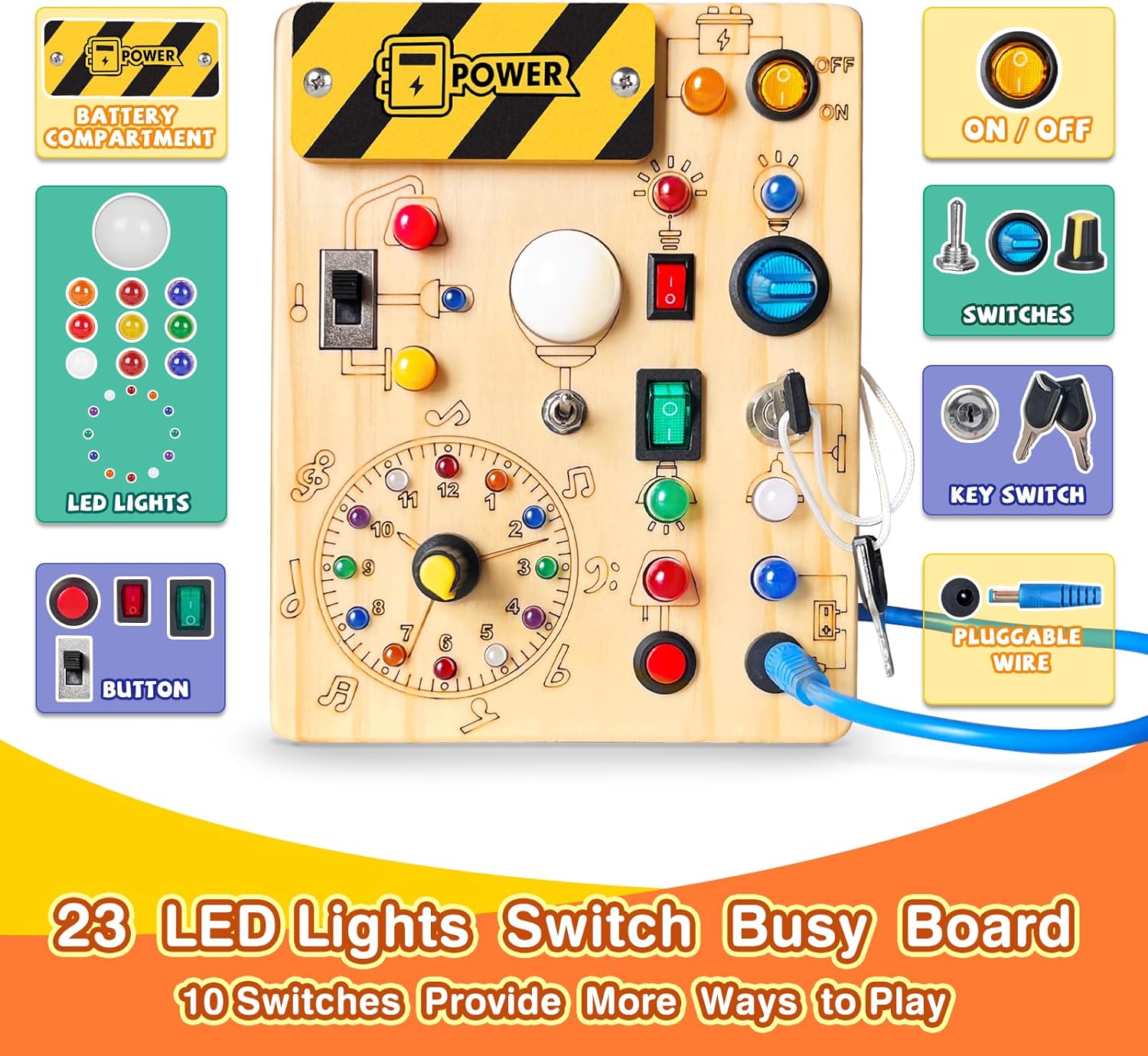 Grarain Busy Board for Toddlers - Montessori Educational Toy for 1-3 Year Old Boys & Girls | Travel-Friendly Sensory Learning Activity | Ideal for Kids with Autism(Clocks Busy Board) - Image 4