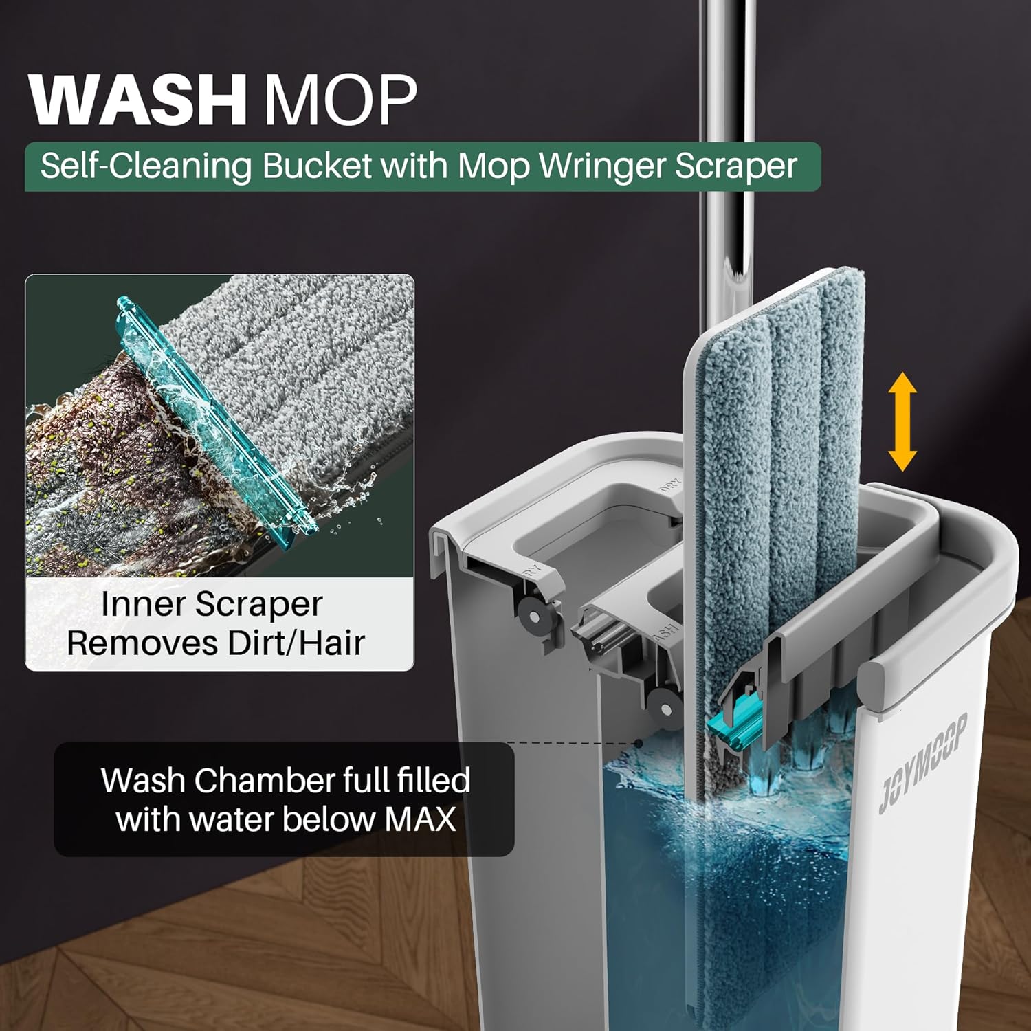 JOYMOOP Mop and Bucket Set, Hands-Free Flat Floor Mop with 3 Washable Microfiber Pads, Wet and Dry Use, Ideal for Home and Commercial Floor Cleaning - Image 2