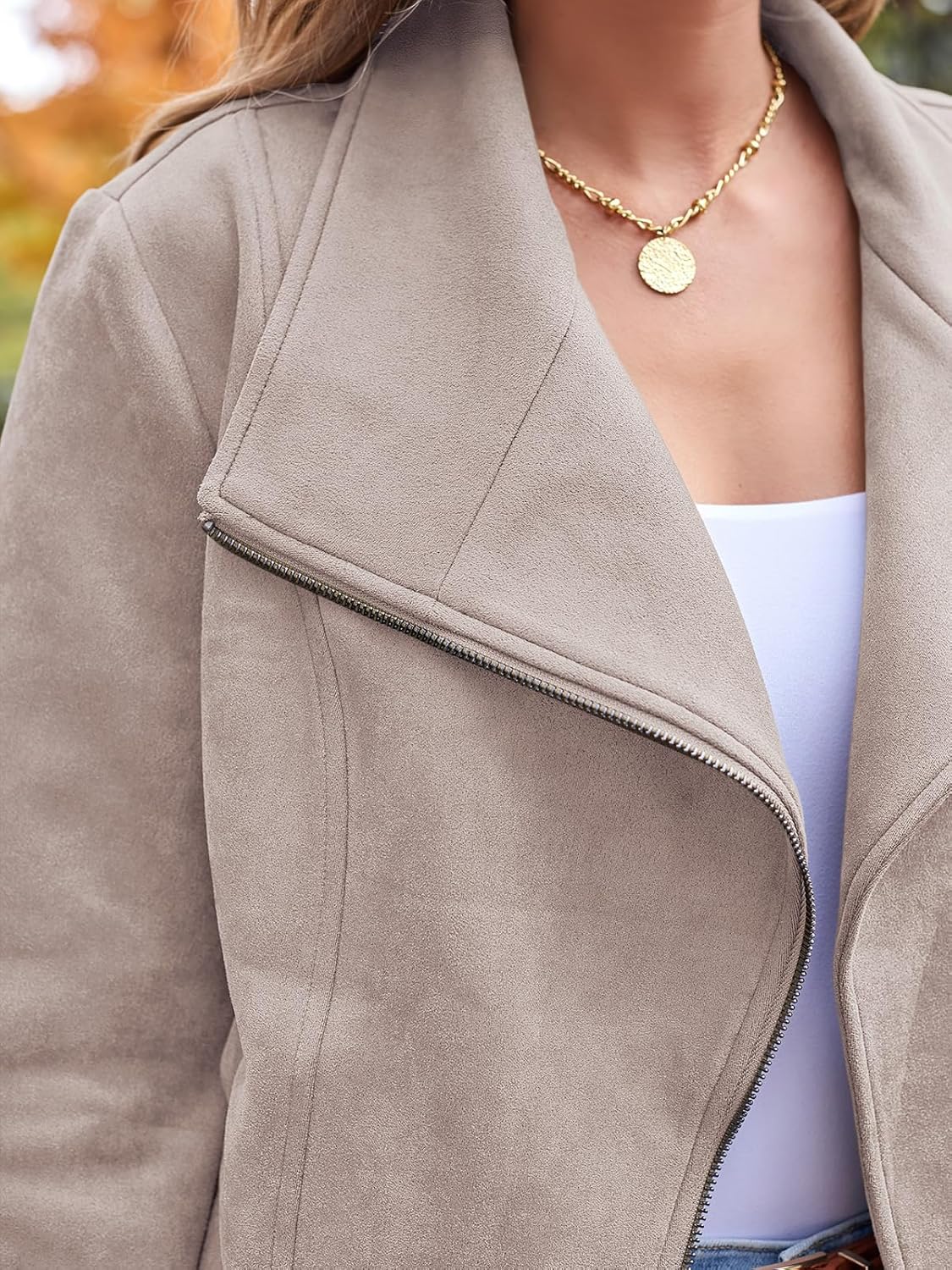 AUTOMET Women‘s Faux Suede Leather Jacket, Cropped Open Front Coat for Fall Winter Spring, Cardigan Style - Image 5