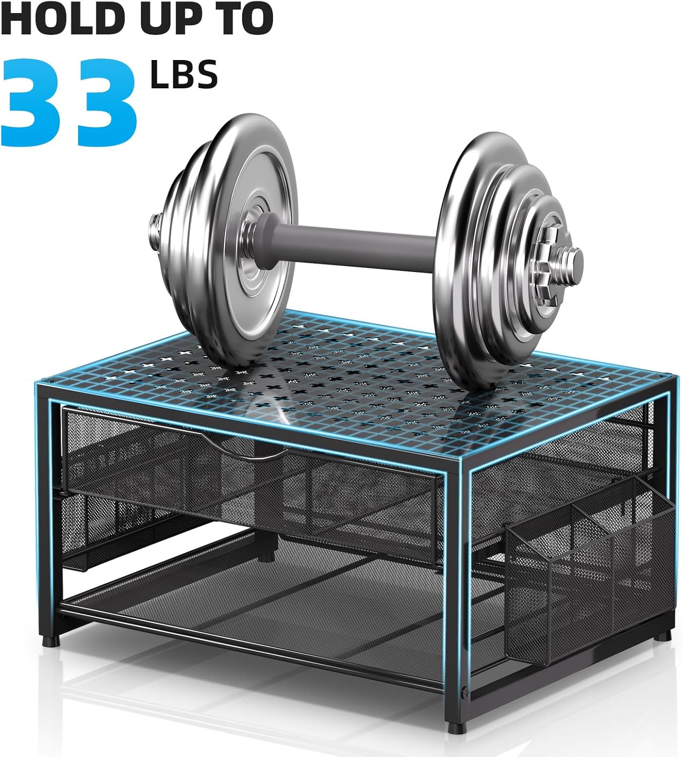 Marbrasse Metal Printer Stand for Desk with Storage Drawer and 2 Pen Holders, 2-Tier Desktop Organizer Printer Table for Home Office, Multi-Purpose Desk Organizer for Fax Machine Scanner Files(Black) - Image 6