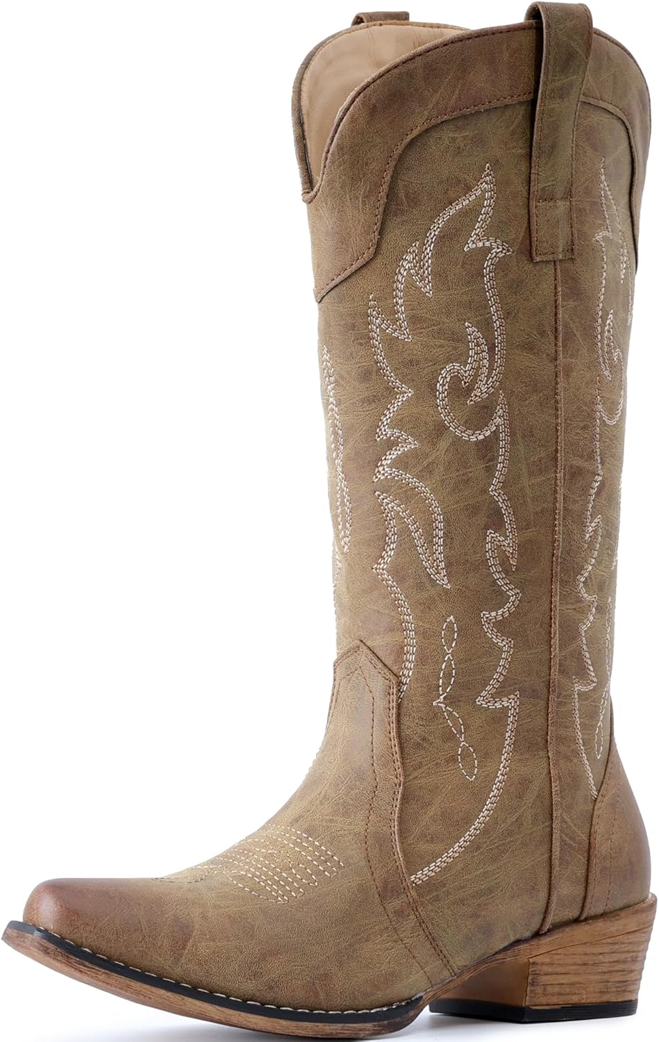 IUV Cowboy Boots for Women Mid Calf Fashion Cowgirl Boots with Embroidery Western Snip Toe - Image 4
