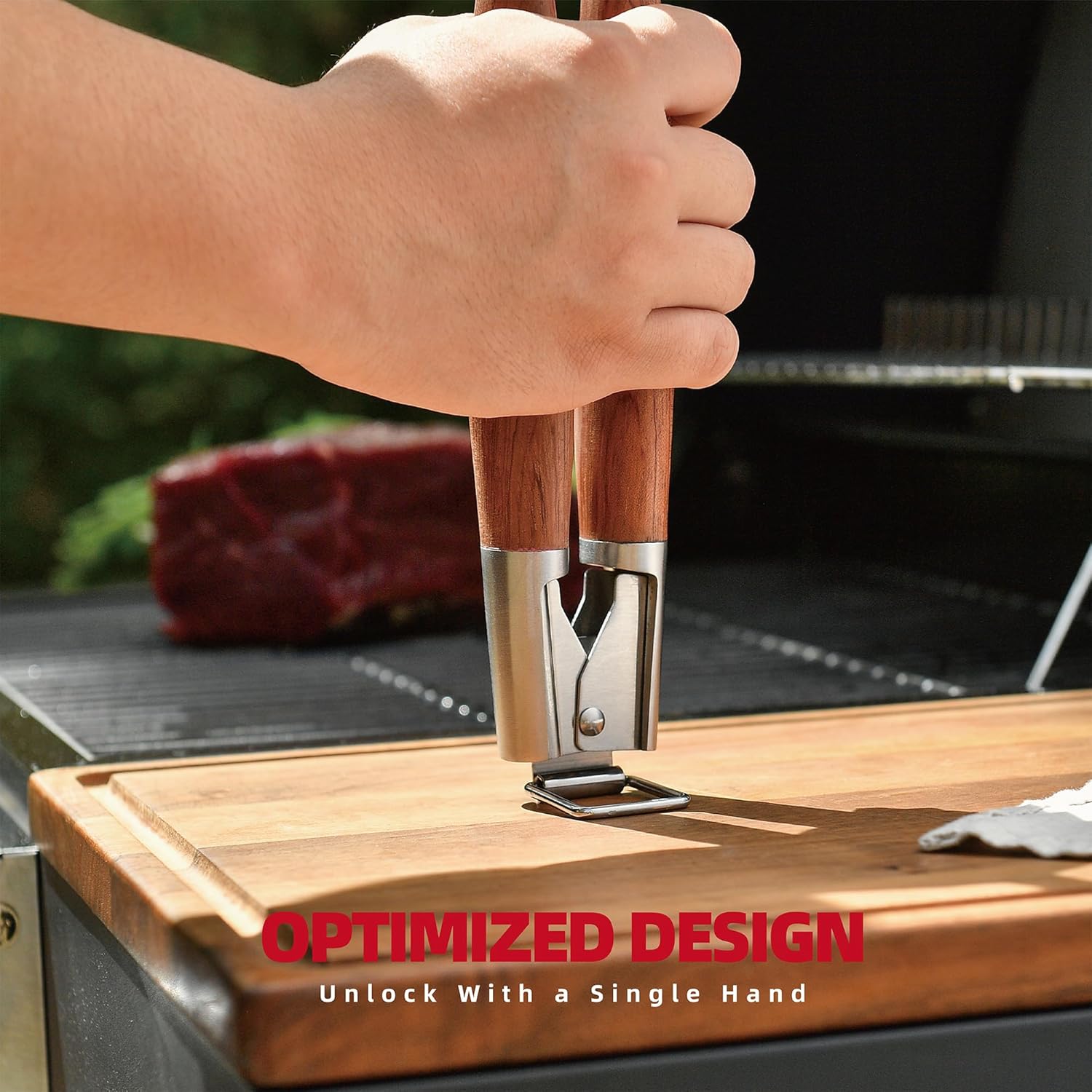 GRILAZ Heavy-Duty Rose Wooden BBQ Grilling Tools Set. Extra Thick Stainless Steel Multi-Function Spatula, Fork & Tongs | Essential Accessories for Barbecue & Grill. Ideal Gift for Father… - Image 7