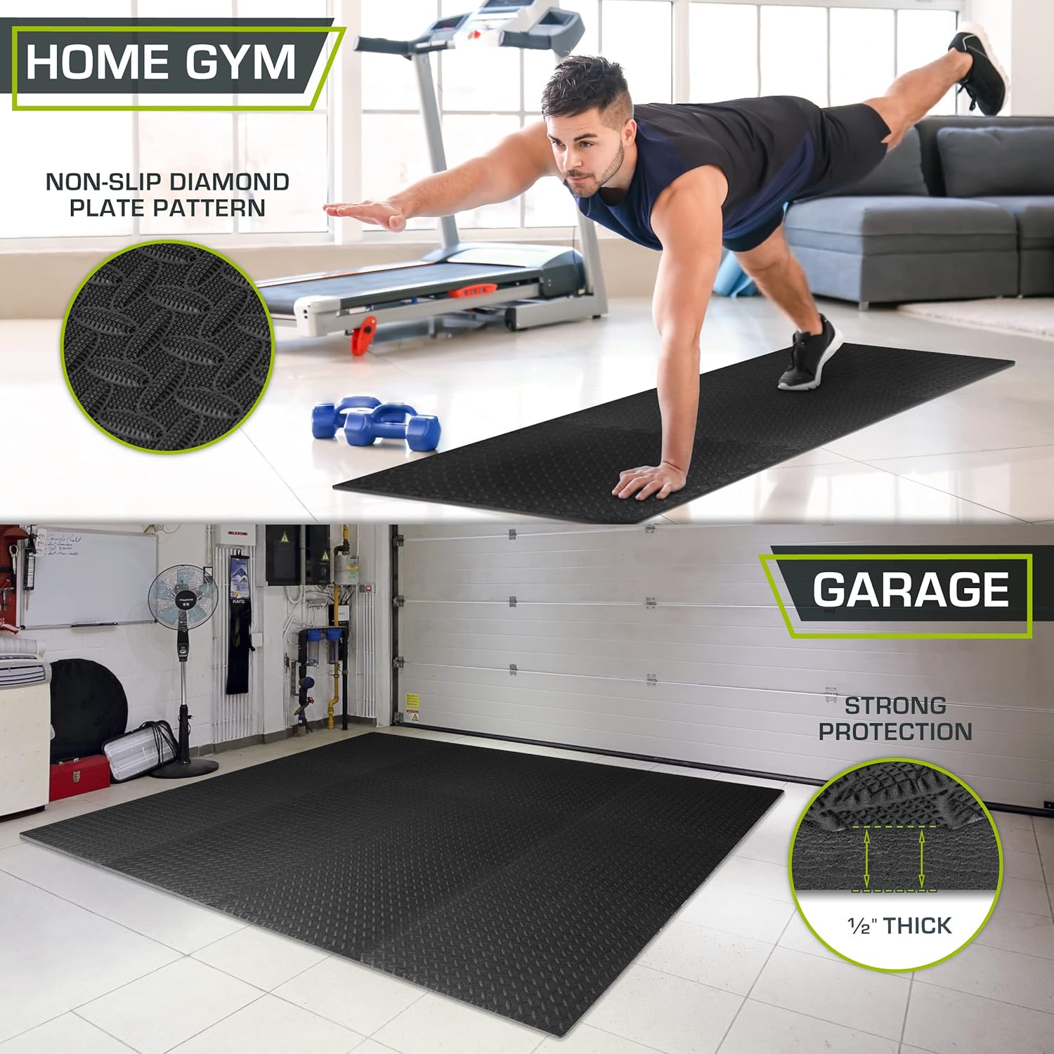 ProsourceFit Exercise Puzzle Mat ½-inch, EVA Interlocking Foam Floor Tiles for Home Gym, Workout Equipment, Kids Play Areas, Black, 48 SQ FT - 12 Tiles - Image 3