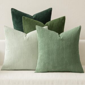 MIULEE Boho Farmhouse Sage Green Throw Pillow Covers 18×18 Inch Set of 4 Mordern Nordic Cushion Covers Soft Corduroy Spring Home Decor for Couch Bed Sofa Living Room Forest Green