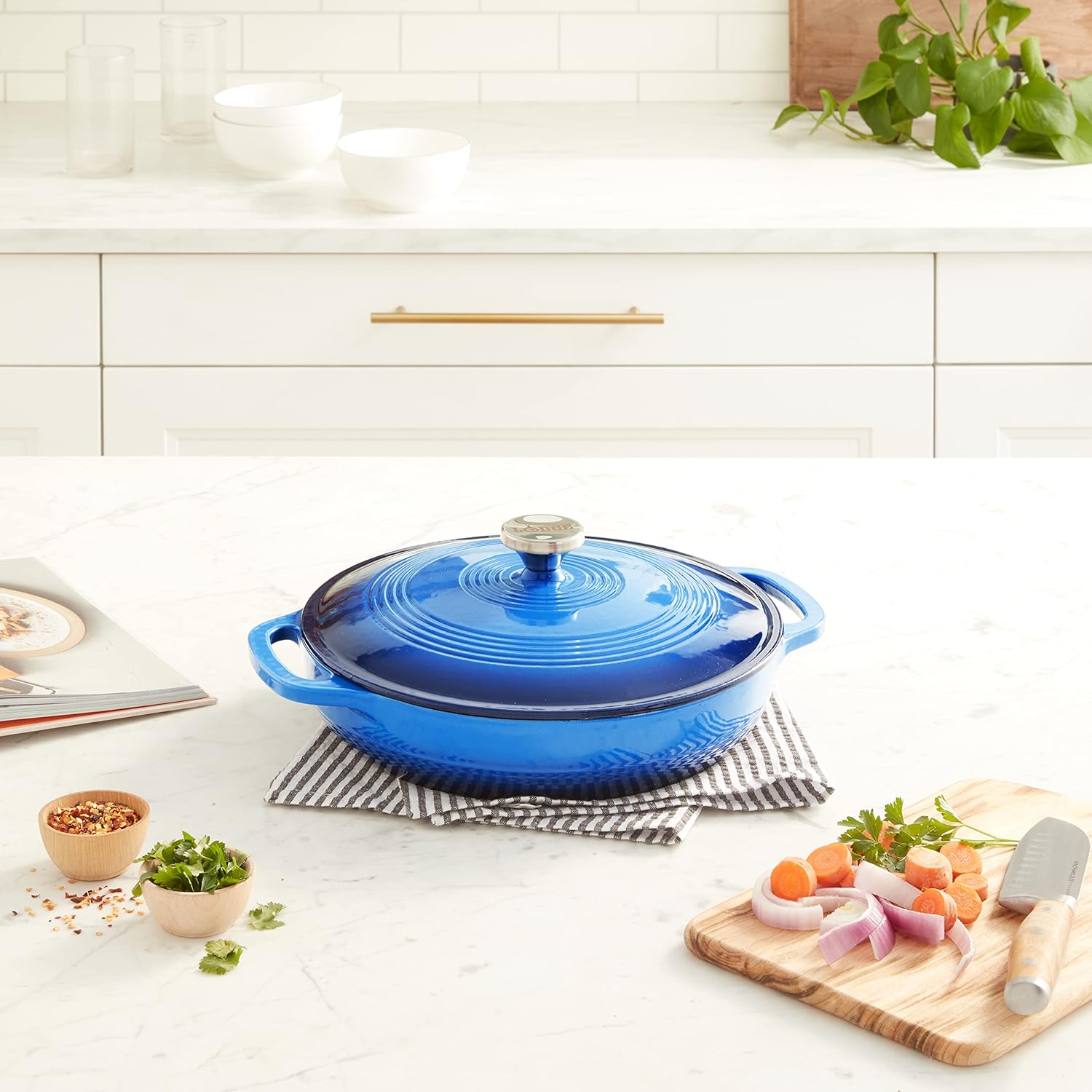 Lodge Essential Enamel Braiser - Refrigerator- & Oven-Safe up to 500° F - Heat-Retaining, Induction-Safe & PFAS-Free Enamel Cookware - 3.5 Quart, Caribbean Blue - Image 7