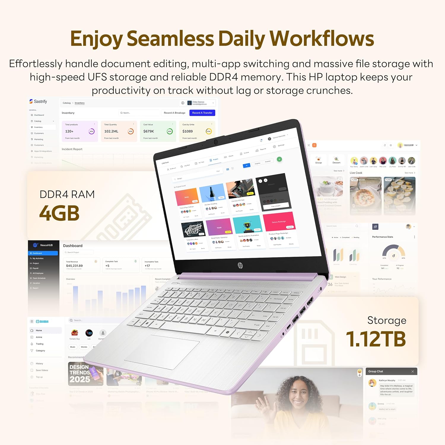 HP Flagship 14" HD Student&Business Laptop with AI Copilot, 13th Gen Intel 4-Core, 4GB RAM, 1.12TB Storage (128GB UFS + 1TB Docking Station), 1 Year Office 365, Wi-Fi 6, Win 11 S, Lavender Purple - Image 3