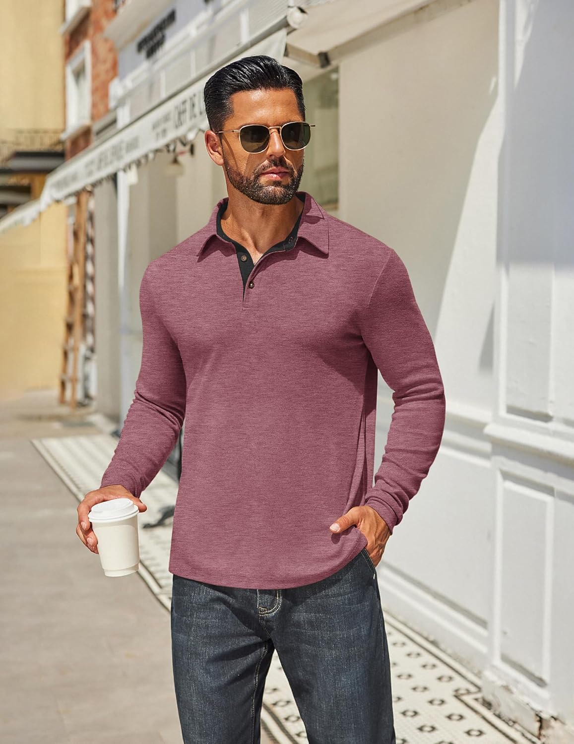 COOFANDY Mens Long Sleeve Polo Shirts Classic Casual Button Polo Tee Lightweight Collared Golf Shirt - Image 4