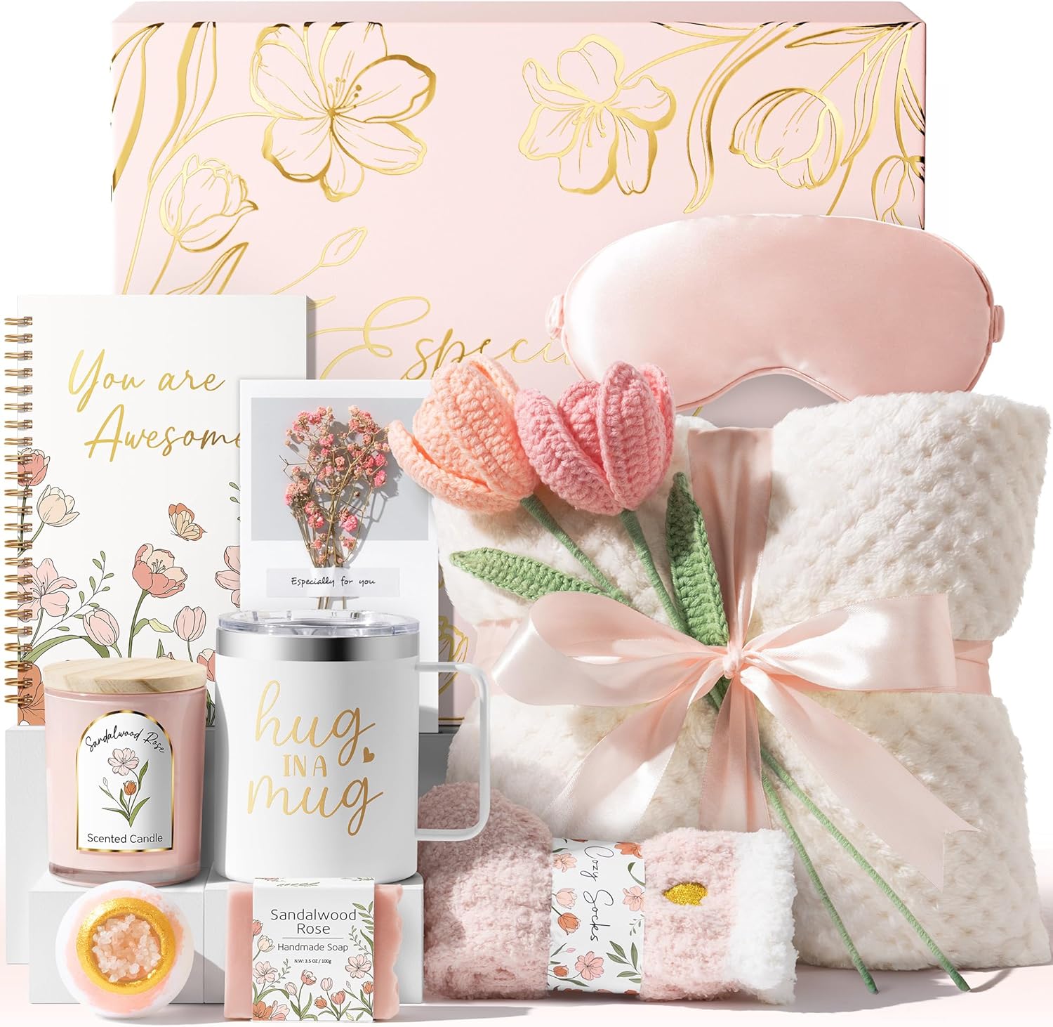 Mothers Day Birthday Gifts for Women Self Care Package, Get Well Soon Gift Baskets for Women Spa Gifts Set, Unique Thinking of You Inspirational Sympathy Gift Baskets for Mom Her Wife Friend Sister