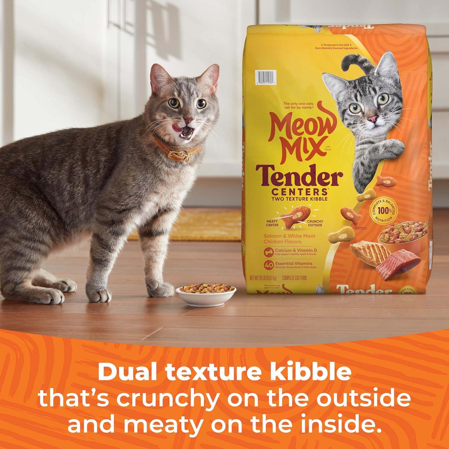 Meow Mix Tender Centers, Salmon & White Meat Chicken Flavors, Dry Cat Food, 20 lb. Bag - Image 2