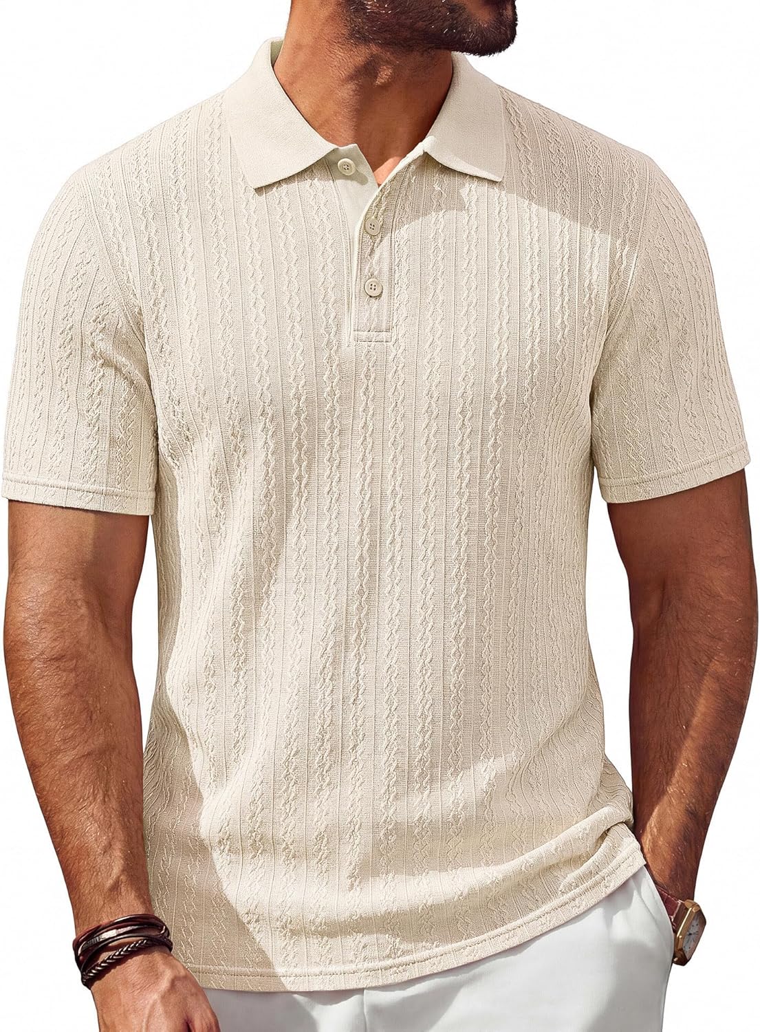 PJ PAUL JONES Men's Textured Short Sleeve Polo Shirt