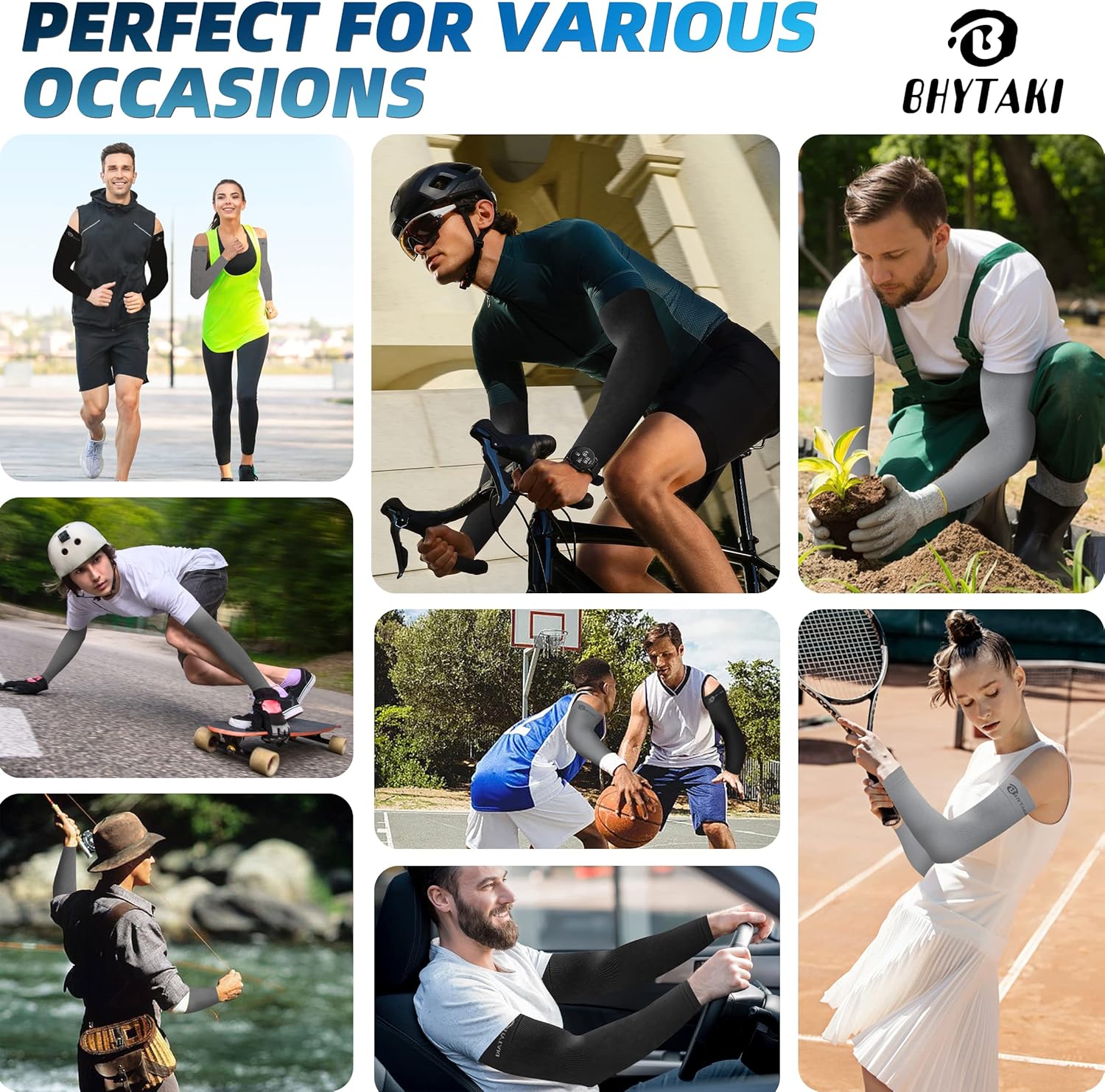 BHYTAKI UV Sun Protection Arm Sleeves, UPF 50 Sports Cooling Arm Compression Sleeves for Men Women Teenager - Image 7