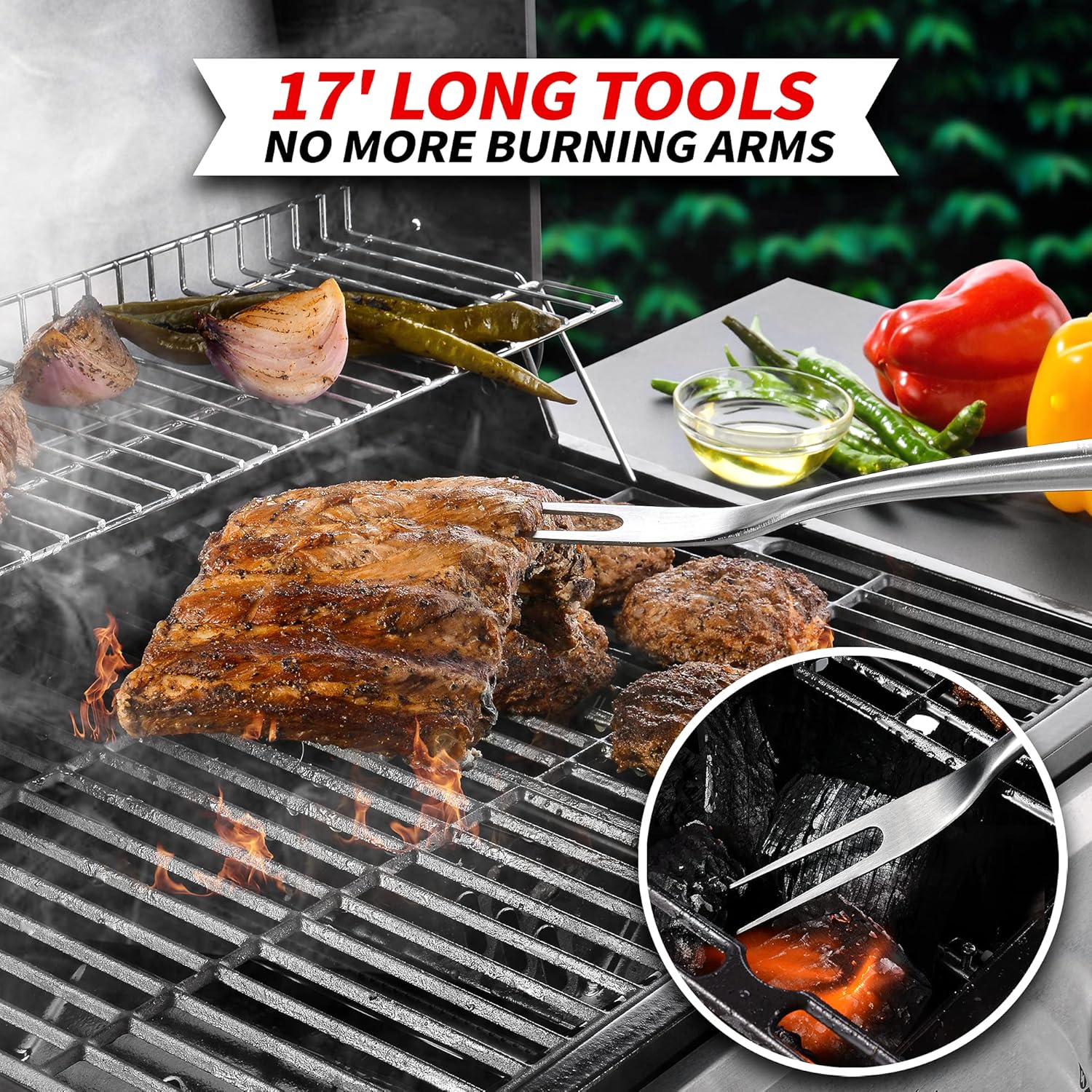 GRILAZ Heavy-Duty Rose Wooden BBQ Grilling Tools Set. Extra Thick Stainless Steel Multi-Function Spatula, Fork & Tongs | Essential Accessories for Barbecue & Grill. Ideal Gift for Father… - Image 6