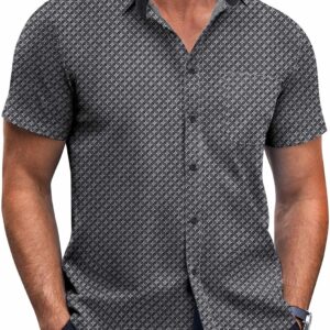 COOFANDY Mens Short Sleeve Button Down Shirts Wrinkle Free Dress Shirts Casual Polka Dot Print Shirt with Pocket
