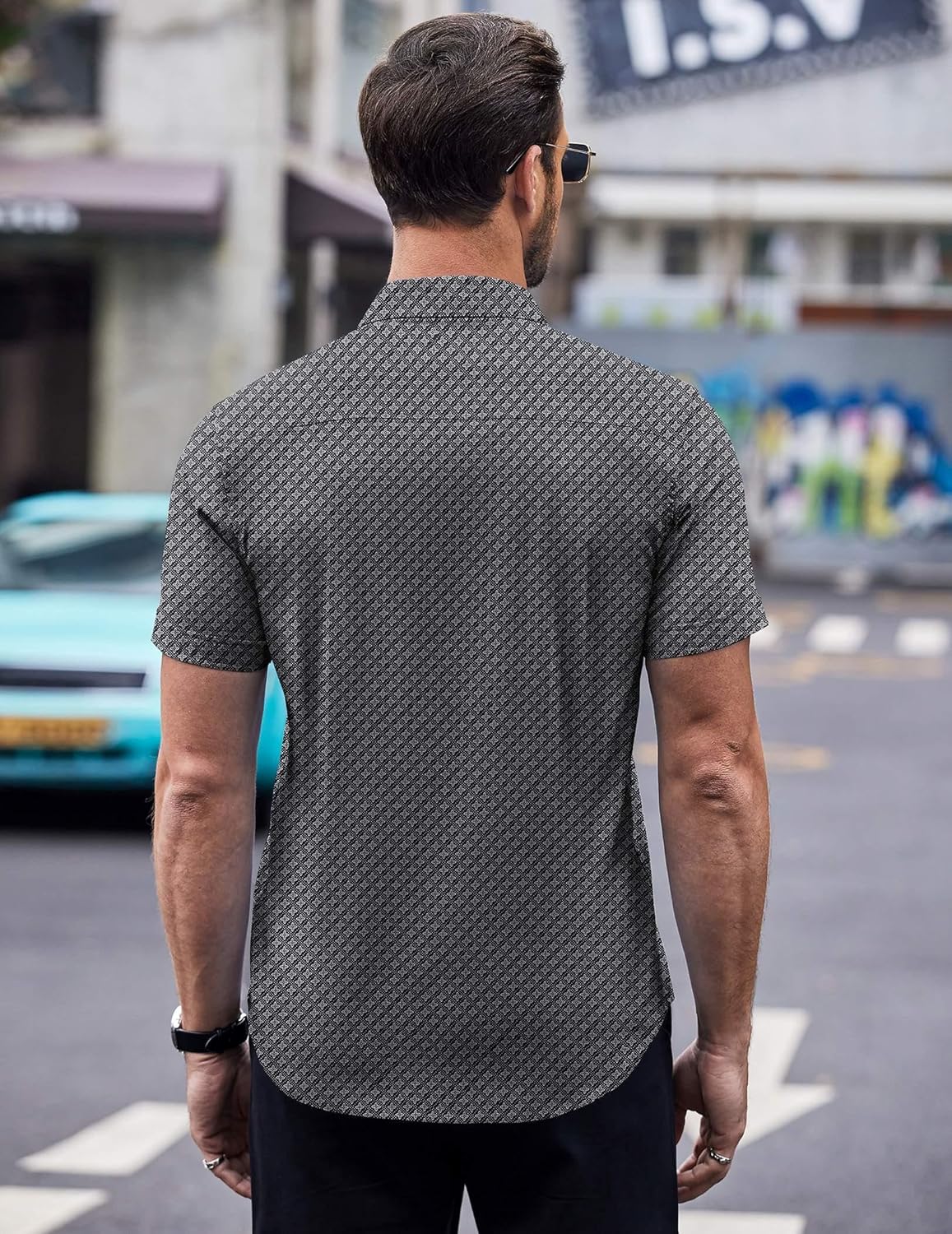 COOFANDY Mens Short Sleeve Button Down Shirts Wrinkle Free Dress Shirts Casual Polka Dot Print Shirt with Pocket - Image 4