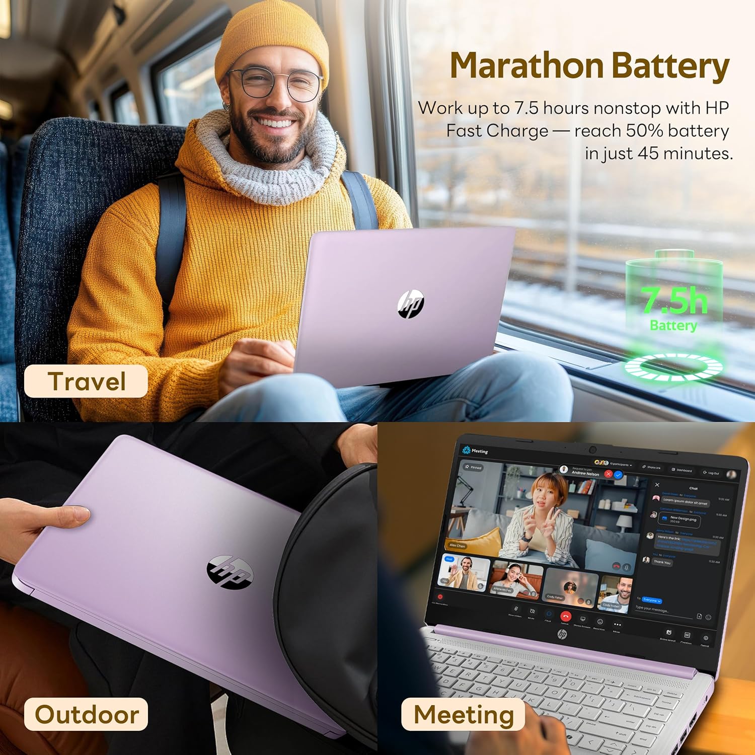 HP Flagship 14" HD Student&Business Laptop with AI Copilot, 13th Gen Intel 4-Core, 4GB RAM, 1.12TB Storage (128GB UFS + 1TB Docking Station), 1 Year Office 365, Wi-Fi 6, Win 11 S, Lavender Purple - Image 8