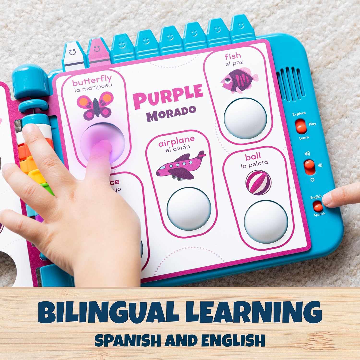 Chuckle & Roar Pop It! Book: Colors – Interactive Sensory Learning Book with Bilingual English & Spanish Play, Grow-with-Me Modes, Quiet Mode, Color Learning Toy for Toddlers Ages 1–4+ - Image 4