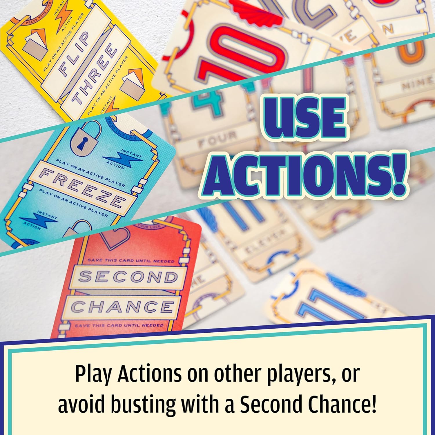 USAOPOLY Flip 7, The Ultimate Blend of Press Your Luck & Strategy, Fast-Paced Addictive Card Game,Quick to Learn & Easy to Teach,Perfect for Game Nights, 3+ Players, Ages 8 & Up, 20 Minutes Play Time - Image 6