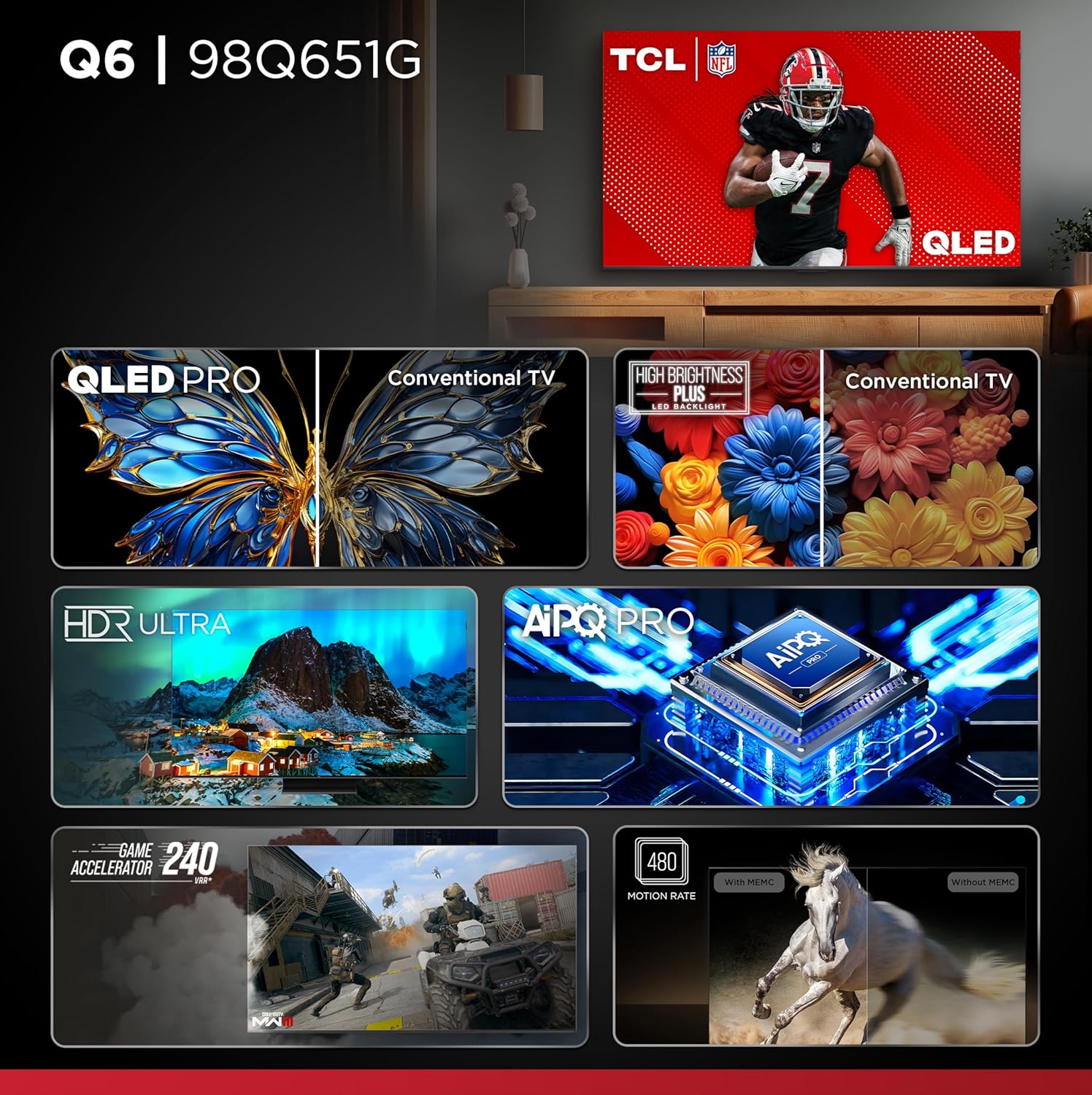 TCL 98-Inch Q65 QLED 4K UHD Smart TV with Google TV (98Q651G, 2024 Model) Dolby Vision, Dolby Atmos, HDR Pro+, Game Accelerator Enhanced Gaming, Voice Remote, Works with Alexa, Streaming Television - Image 3