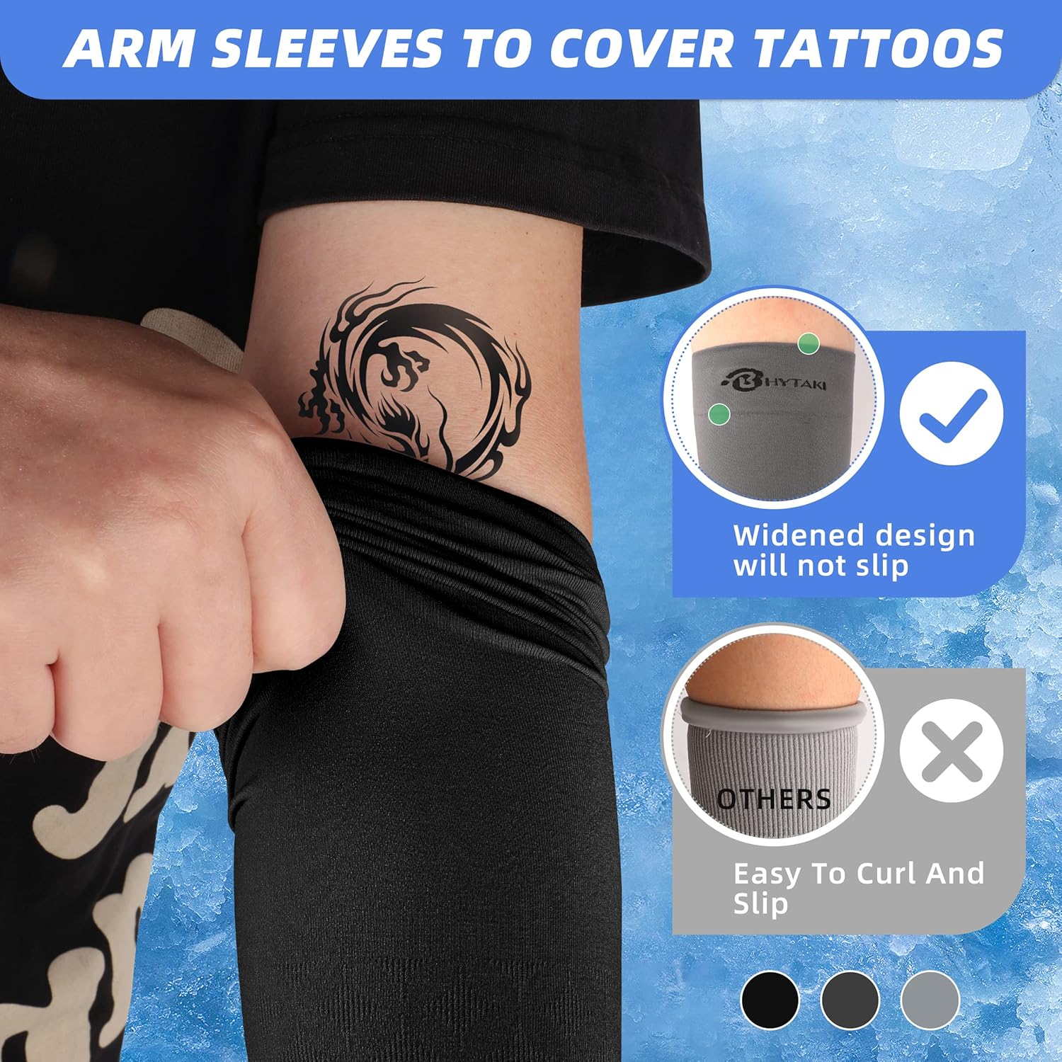 BHYTAKI UV Sun Protection Arm Sleeves, UPF 50 Sports Cooling Arm Compression Sleeves for Men Women Teenager - Image 4