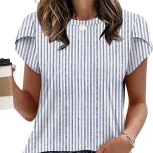 Womens Summer Tops Dressy Casual Blouses Short Sleeve Shirts for Women Business Casual Beach Vacation Outfits