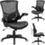 Office Chair Ergonomic Desk Chair, Computer PU Leather Home Office Chair, Swivel Mesh Back Adjustable Lumbar Support Flip-up Arms Executive Task Chair