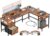 Furologee 66” L Shaped Desk with Power Outlet, Reversible Home Office Desk with File Drawer, 2 Monitor Stands, Storage Shelves, Corner Computer Table for Gaming, Writing, Rustic Brown