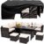 Wumiokio Patio Furniture Set, 7 Pieces Outdoor Patio Furniture with Dining Table&Chair, All Weather Wicker Conversation Set with Ottoman,Brown Rattan & Ivory Cushions (Include Sofa Dust Cover)