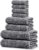 Tens Towels Pack of 8 Towels Set, 2 Extra Large Bath, 2 Hand, 4 Washcloths, 100% Cotton, Lighter Weight, Quicker to Dry, Super Absorbent, Perfect for Bathroom, Dark Grey